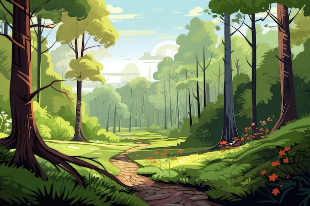 Ilustración de paisaje de bosque de primavera