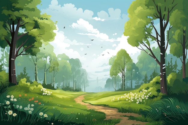 Ilustración de paisaje de bosque de primavera