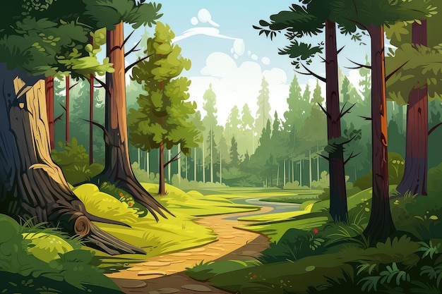 Ilustración de paisaje de bosque de verano