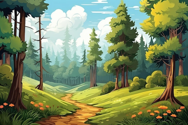 Ilustración de paisaje de bosque de verano