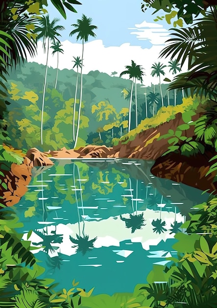 Ilustración de un paisaje natural en Costa Rica