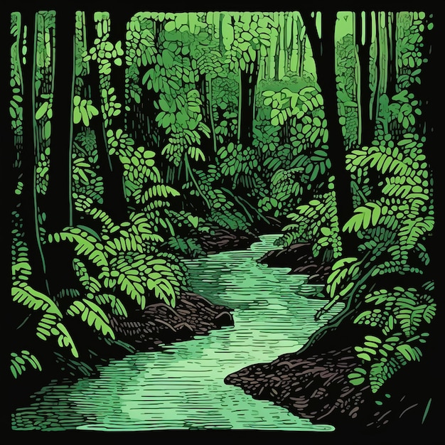 Ilustración de un paisaje natural en Costa Rica