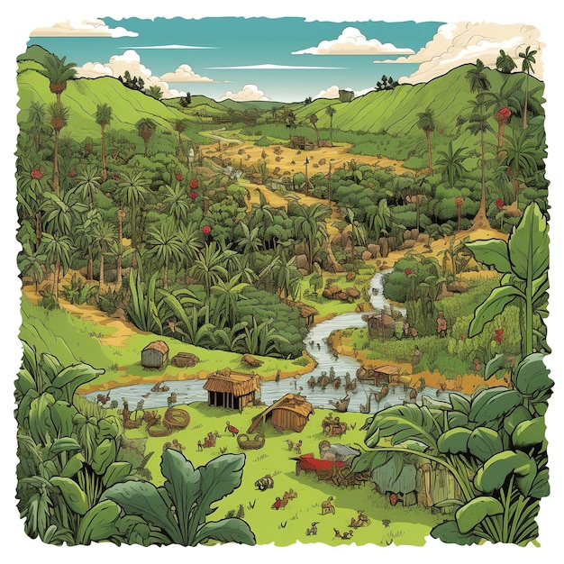 Ilustración de un paisaje natural en Costa Rica