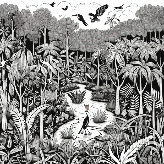 Ilustración de un paisaje natural en Costa Rica