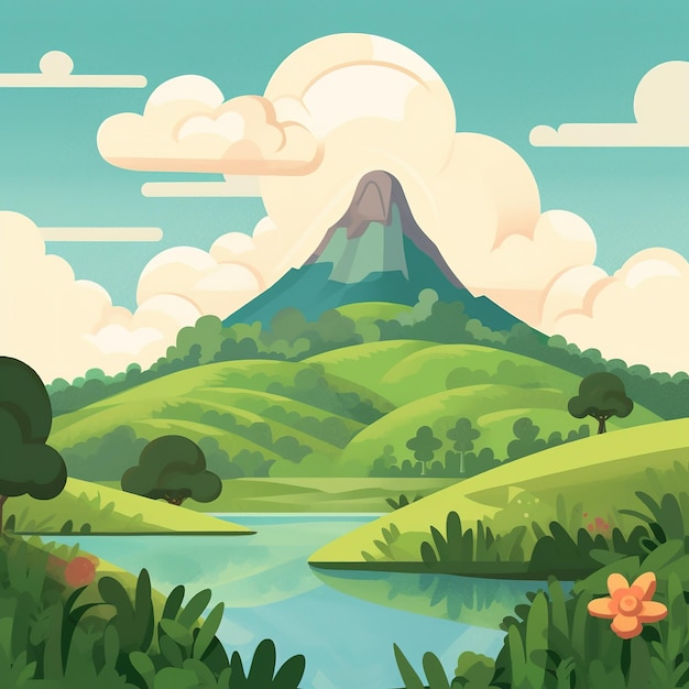 Ilustración de un paisaje natural en Costa Rica