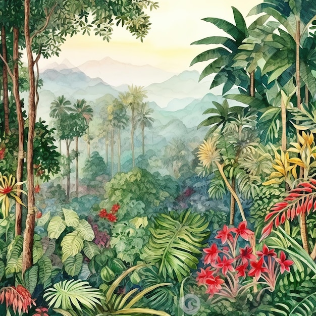 Ilustración de un paisaje natural en Costa Rica