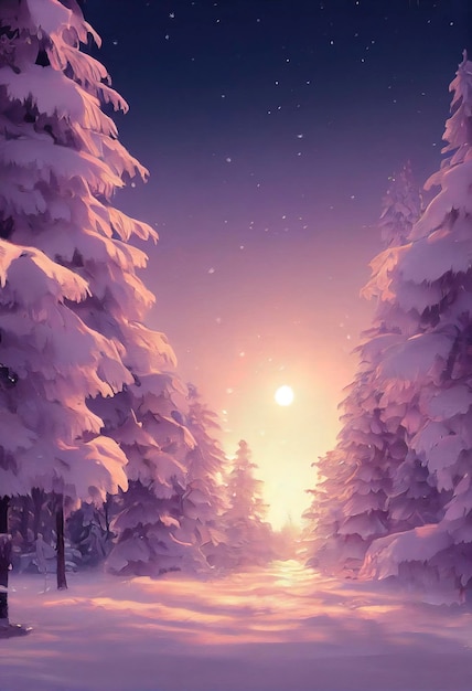 Ilustración de paisaje navideño hermoso paisaje de invierno con árboles de navidad y nieve