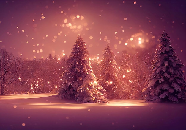 Ilustración de paisaje navideño hermoso paisaje de invierno con árboles de navidad y nieve