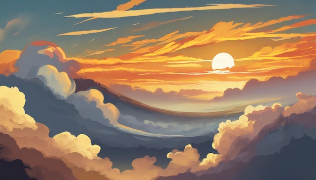 Ilustración del paisaje de nubes visto desde el horizonte