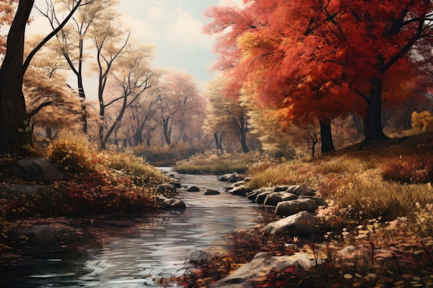 Ilustración de paisaje de otoño ai generativo.