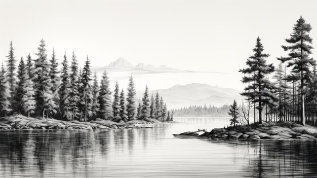 Foto ilustración del paisaje del pino blanco y negro