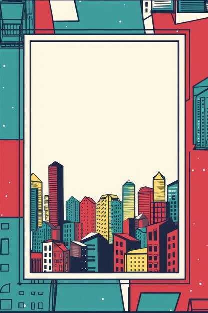 Foto una ilustración de un paisaje urbano con un marco cuadrado