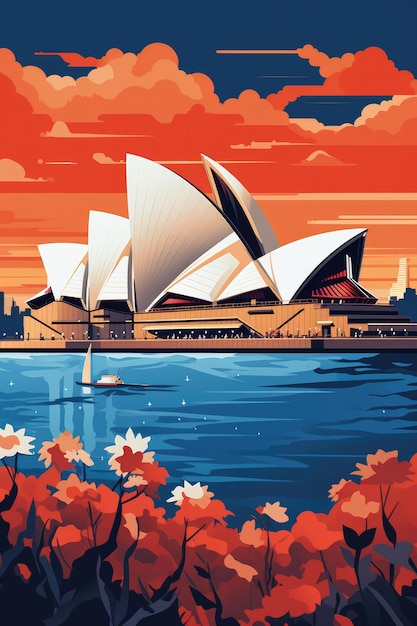 Foto ilustración del paisaje urbano de sídney y los veleros del lago sydney opera australia