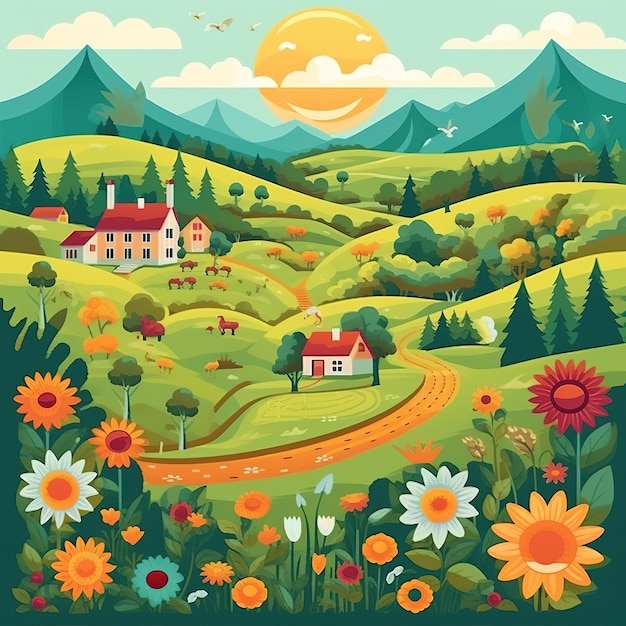 Ilustración de paisaje de verano