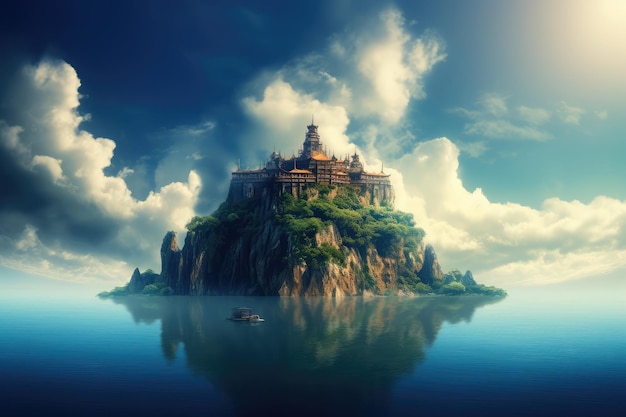 Ilustración de paisajes de fantasía de estilo chino Castle AI