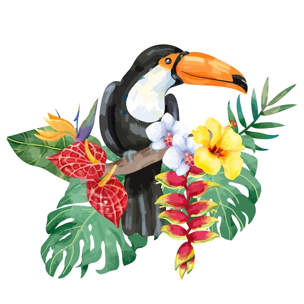 Ilustración de un pájaro botánico con fondo transparente