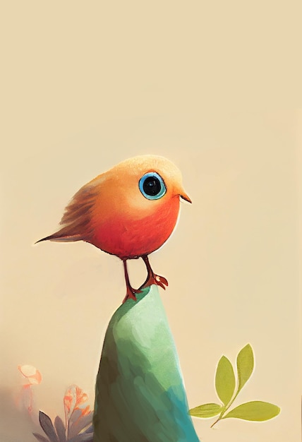 Ilustración de pájaro colorido para niños Libro infantil en pintura de acuarela Arte Personaje de dibujos animados