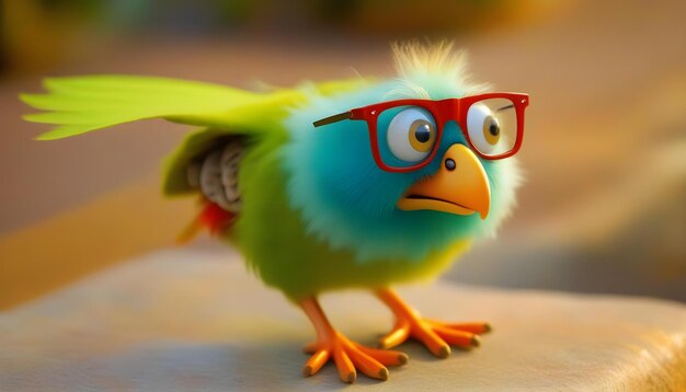 Foto una ilustración de un pájaro con gafas y un traje tropical con una expresión confusa