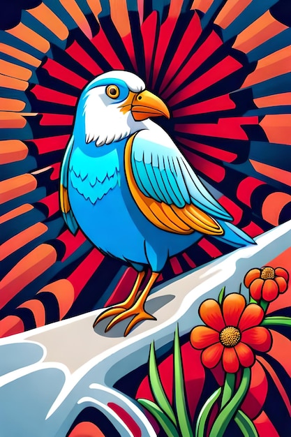 Ilustración de pájaros coloridos con fondo de flores