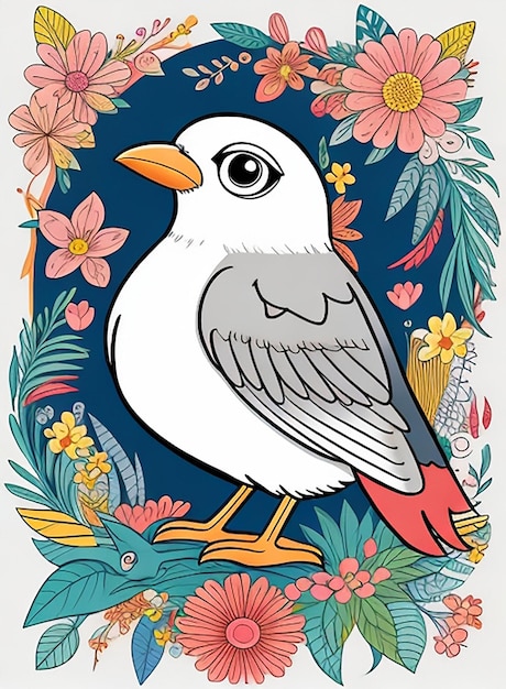 Ilustración de pájaros coloridos con fondo de flores