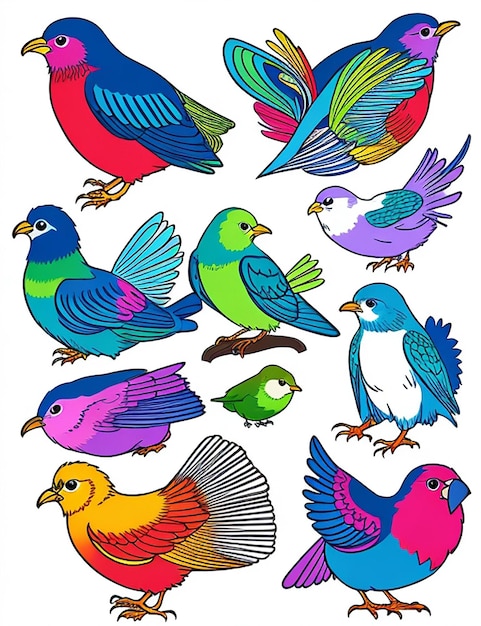 Ilustración de pájaros coloridos con fondo de flores