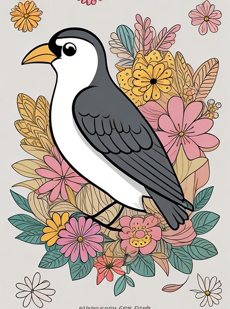 Ilustración de pájaros coloridos con fondo de flores