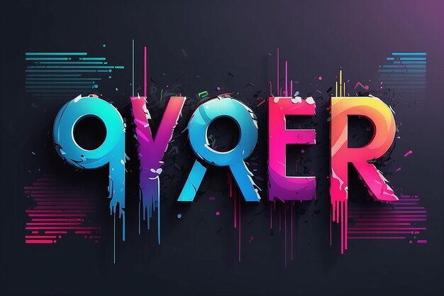 Foto ilustración de palabras vectoriales game over play again en diseño de fallas de ruido cibernético para páginas web de banners de juegos efecto de letras de tres colores a mitad de desplazamiento