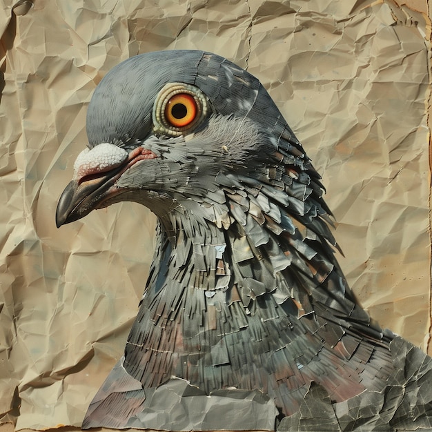 Ilustración de una paloma hecha de papel arrugado
