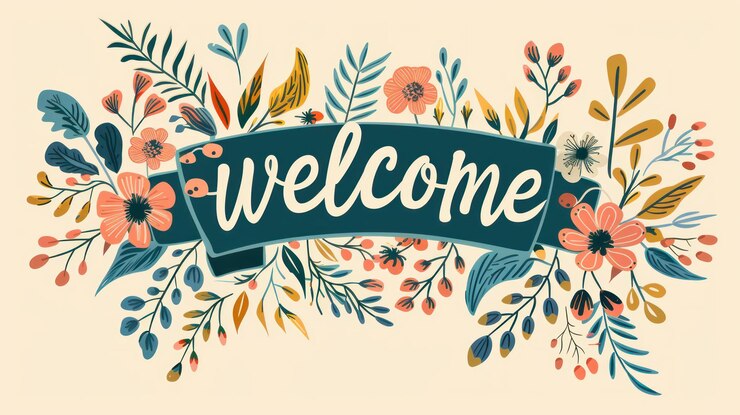 Ilustración de la pancarta de bienvenida con flores