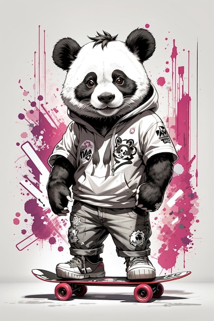 Ilustración de un panda jugando al skateboard