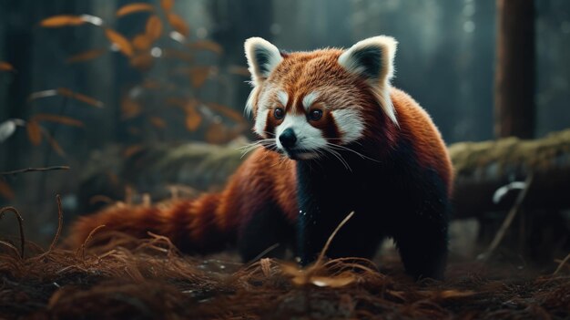 Ilustración de panda rojo en el bosque