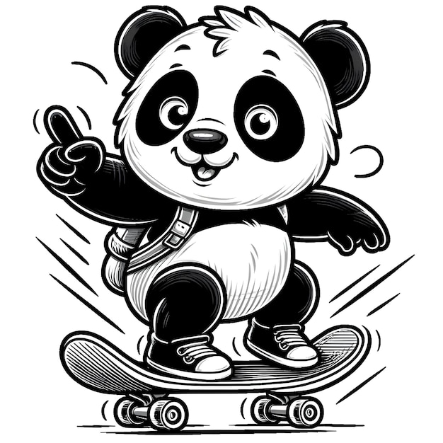 Ilustración de un panda vectorial montado en una patineta