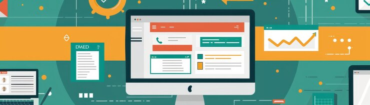 Foto ilustración de una pantalla de computadora que muestra elementos de diseño de sitios web y herramientas de análisis que representan