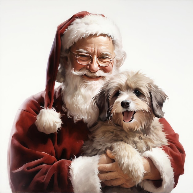 Ilustración de Papá Noel abrazando a un perro