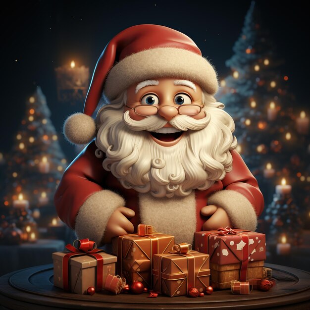 Ilustración de un Papá Noel con un fondo navideño Generado por IA