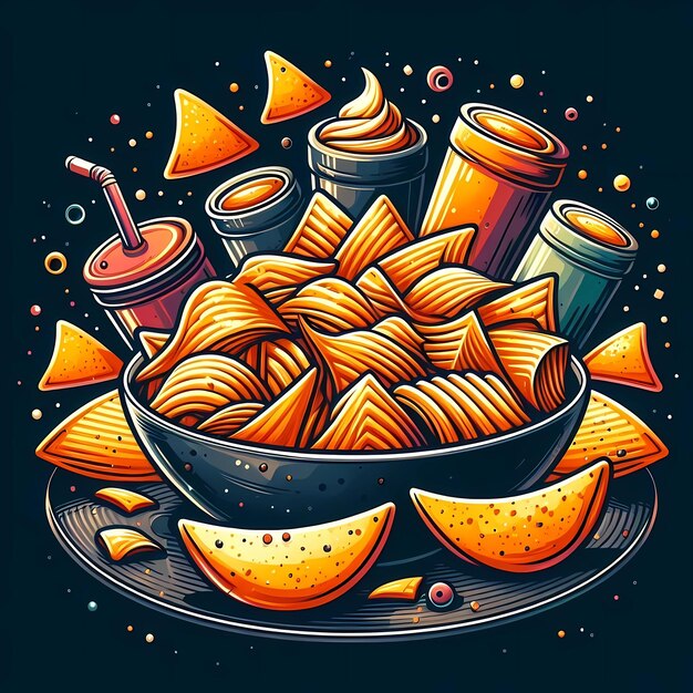 Foto ilustración de papas fritas con salsa