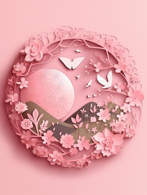 Ilustración papel del día de la Tierra cortado en rosa