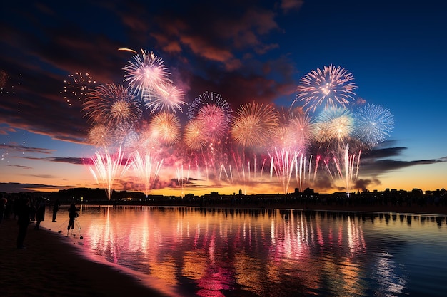 Ilustración de papel tapiz de escritorio de fondo de fuegos artificiales coloridos de año nuevo