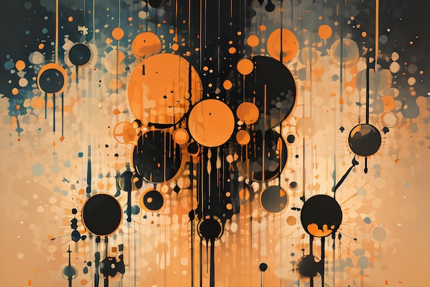 Ilustración de papel tapiz de fondo de diseño de tinta acuarela de goteo de burbuja redonda de tema naranja negro