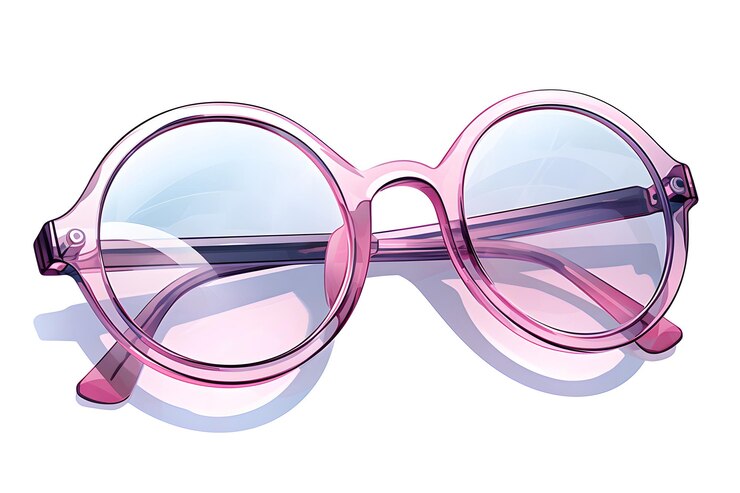 Ilustración de un par de gafas de marco rosa en un fondo blanco generado por la IA