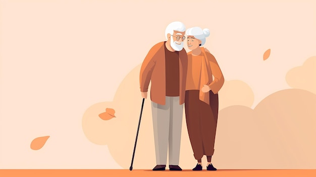 una ilustración de una pareja de ancianos con un hombre y una mujer.