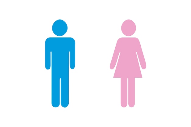 Ilustración de una pareja en azul y rosa sobre fondo blanco.
