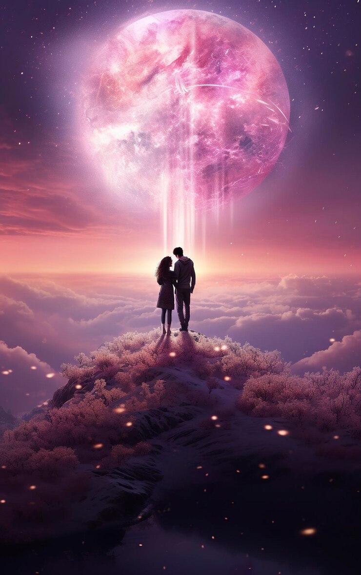 Ilustración de pareja en luz etérea para San Valentín