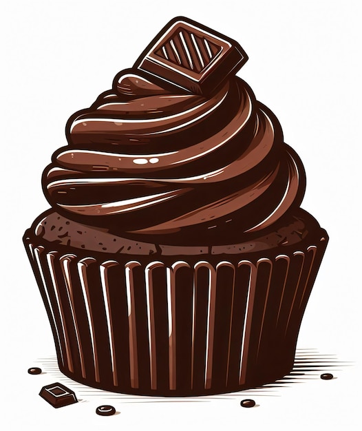 Ilustración de un pastel de chocolate sobre un fondo blanco