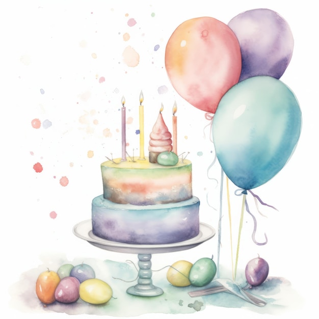 Ilustración de pastel de cumpleaños de acuarela AI GenerativexA