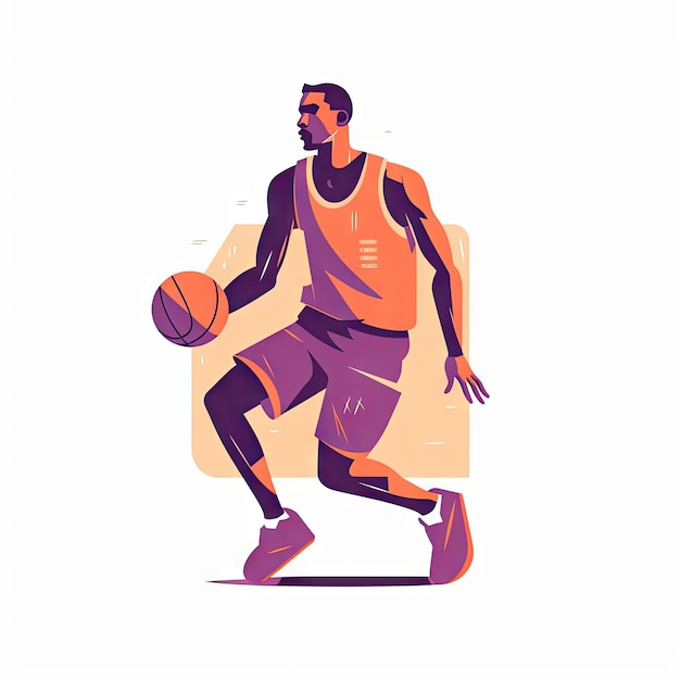 Ilustración pastel minimalista de un jugador de baloncesto sobre fondo blanco