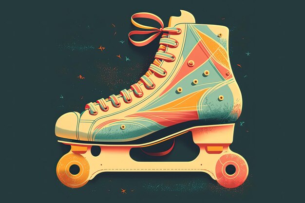 Ilustración de patines antiguos estilo años 80 y 90 fondo retro IA generativa