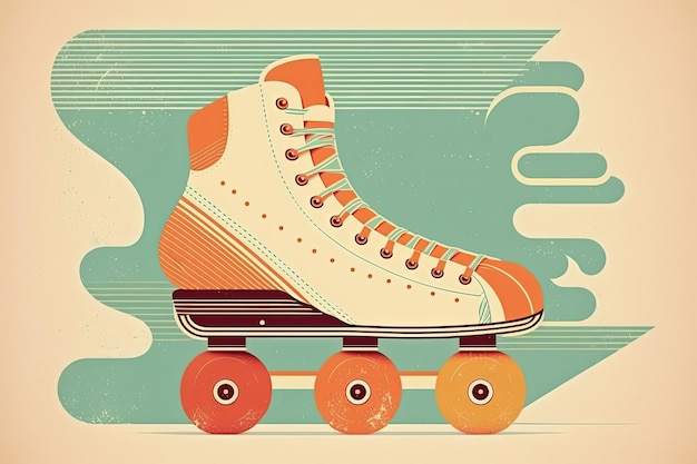 Ilustración de patines antiguos estilo años 80 y 90 fondo retro IA generativa