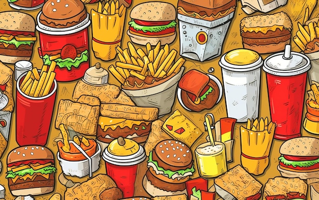 Foto ilustración de patrón de comida chatarra