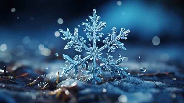 Ilustración de un patrón de copo de nieve de Navidad azul y blanco con fondo abstracto texturizado